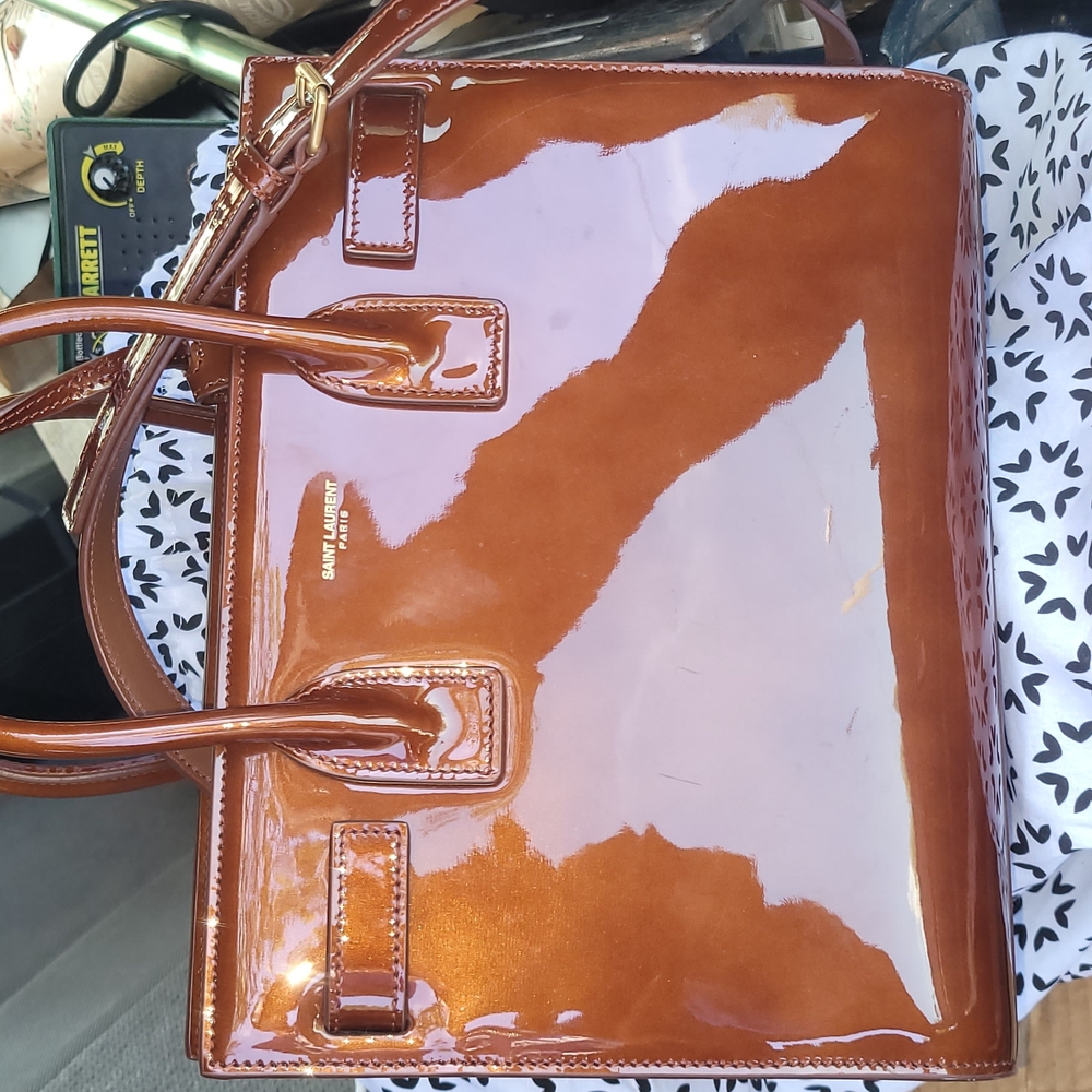 Saint Laurent Shiny Tan Satchel